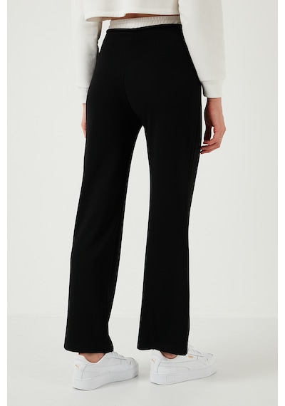 Lela Streç Slim Fit Yüksek Bel Geniş Paça Çimalı Bayan Eşofman Altı 5866078 Siyah