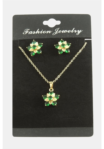 Çiçek Zirkon Taşlı Set Kolye Çok Renkli 62059885