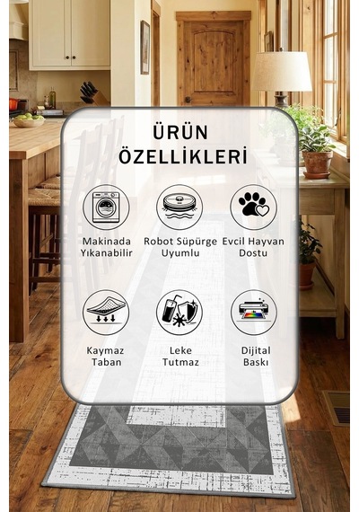 Antrasit Gri Yıkanabilir Mutfak Halısı