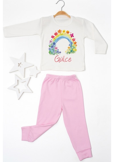 Pia Baby İsme Özel Kız Çocuk Pijama Takımı %100 Pamuk Penye İsim Baskılı Kişiye Özel Çocuk Pijaması 10608p14pi Krem