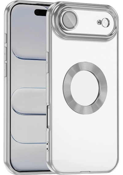 Apple Uyumlu iPad iPhone 17 Air Kılıf Kamera Korumalı Logo Gösteren Zore Omega Kapak Gümüş