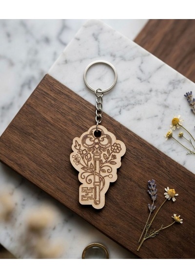 Çiçek Desenli Mdf Tek Renk Anahtarlık Çeşitleri Beyaz