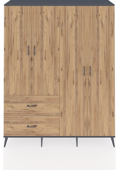 Hyperion Gardrop 4 Raflı 2 Çekmeceli 2 Askılı 176x44x221 Antrasit-çam Çam Hyperion Gardrop 4 Raflı 2 Çekmeceli 2 Askılı 176x44x221 Antrasit-çam Çam