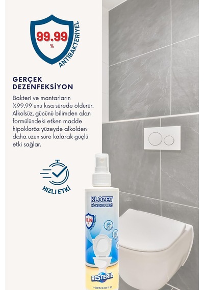 Resteril Klozet Temizleyici Klozet Kapağı Dezenfektan Sprey%99.99 Alkolsüz Sterilizasyon 500 Ml