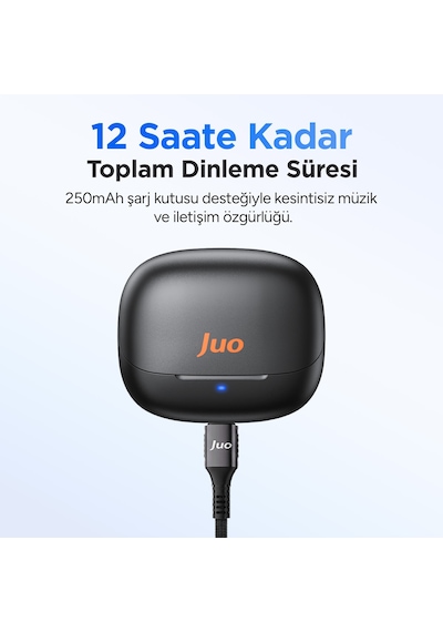 Juo Jt2 Bluetooth 6.0 Tws Kablosuz Kulak İçi Kulaklık 4 Mikrofonlu Anc Enc Gürültü Engelleme 13mm Sürücü Siyah