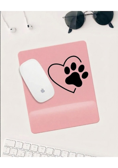 Pembe Kalp & Pati Desenli Bilek Destekli Mousepad Ergonomik Kaymaz Mouse Pad
