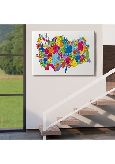 Es10 Türkiye Haritası Kanvas Tablo İl ve İlçeli Ayrıntılı Eğitici Dekoratif Tablo 3033 (150 x 85)