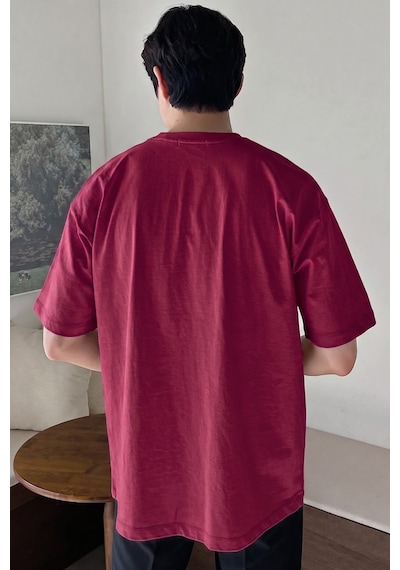 Genius Store Erkek Oversize Tişört Pamuk Kumaş Bisiklet Yaka Rahat Kalıp T-shirt Bordo Genius Store Erkek Oversize Tişört Pamuk Kumaş Bisiklet Yaka Rahat Kalıp T-shirt Bordo
