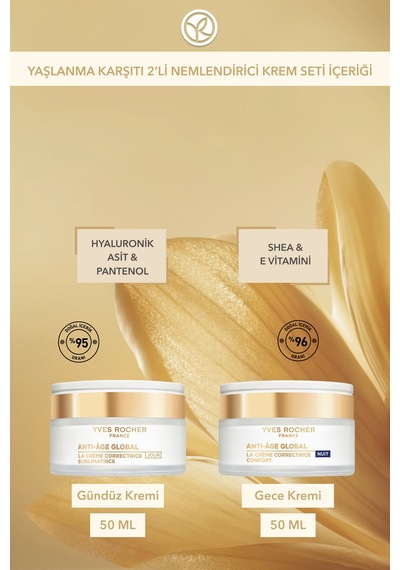 Yves Rocher Yaşlanma Karşıt 2'li Nemlendirici Krem Seti- Gündüz Kremi 50 Ml & Gece Kremi 50 Ml