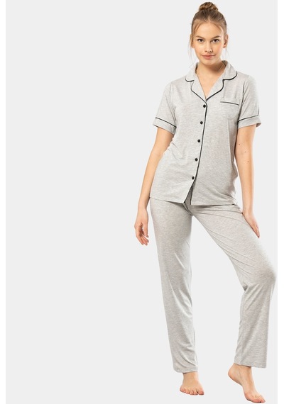 Türen Düz Kısa Kollu Gömlek Yaka Pijama Takım 3368/gri 001