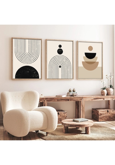 Huhuli Ahşap Çerçeveli 3 Lü Modern Tablo Huhu262