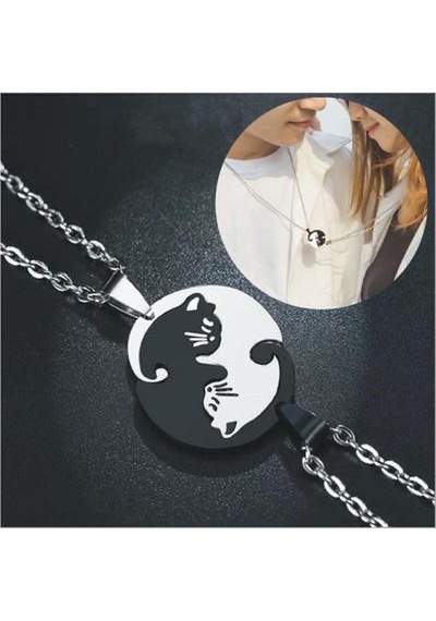 Yin-yang Cats Kedi İkili Sevgili Arkadaşlık Siyah Beyaz Unisex Ko Gümüş