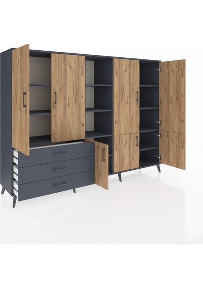Hyperion Dolap 11 Raflı 3 Çekmeceli 7 Kapaklı 220x44x163 Antrasit Antrasit-çam/antrasit Hyperion Dolap 11 Raflı 3 Çekmeceli 7 Kapaklı 220x44x163 Antrasit Antrasit-çam/antrasit