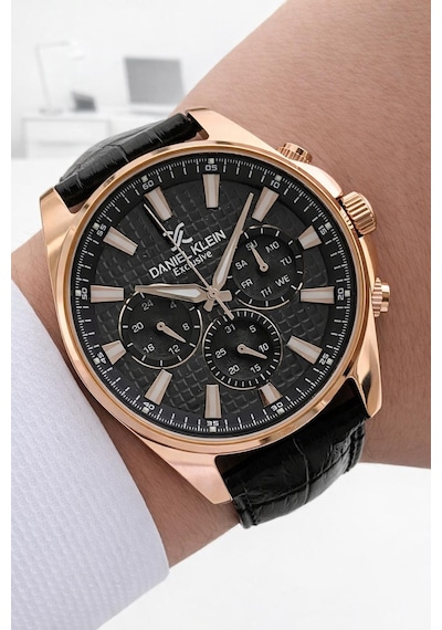 Daniel Klein Deri Kordon İç Kadran Fonksiyonları Aktif 3 Atm Suya Dayanıklı Erkek Kol Saati E14239-5 Rose Gold