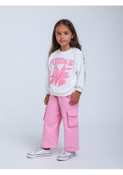 Kız Çocuk Love Yazılı Kapüşonlu Sweatshirt-14296 Ekru