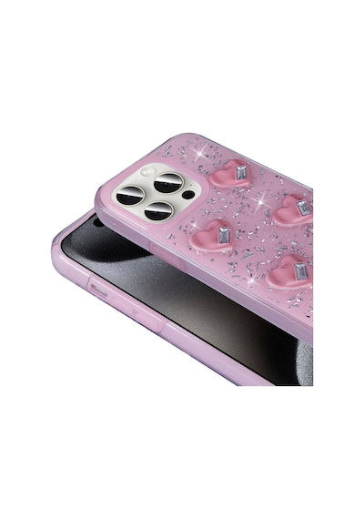 Apple Uyumlu iPhone 15 Pro Max Kılıf Airbagli Simli Arka Yüzey Zore Işıltı Silikon Kapak Pembe
