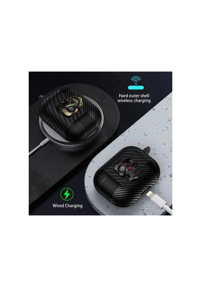 Caseonn Apple Airpods Uyumlu 5 Kılıf Güvenli Kilitli Kuru Kafa Karbon Bakır