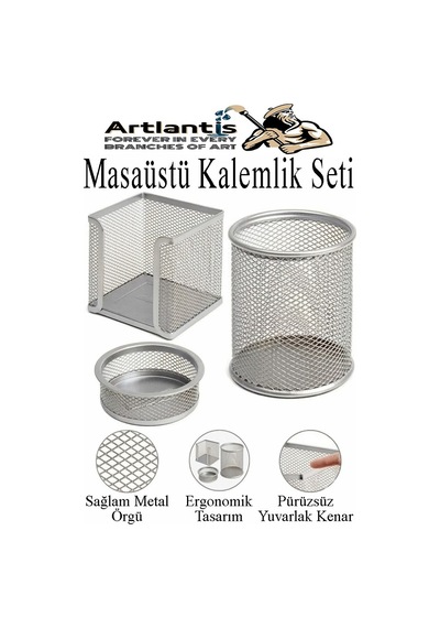 Gümüş Gri Metal Evrak Rafı 3 Lü Ve Masaüstü Kalemlik 3 Lü 1 Paket Masaüstü A4 Dosya 3 Katlı Düzenleyici Kağıt Tepsisi