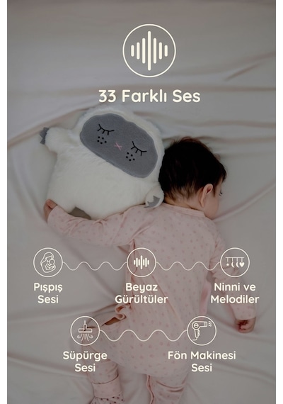 Zuzu Uyku Arkadaşı - Beyaz Gürültü Cihazı | 33 Sesli, Pışpışlı ve Ninnili | Radyasyon İçermeyen Bebek Uyku Arkadaşı