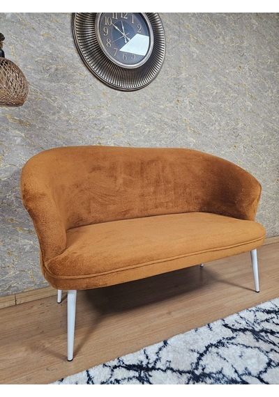 Zafir İkili Teddy Beyaz Boyalı Sivriltme Ayak Çay Seti Koltuk İkili Berjer , Balkon, Salon, Ofis Kiremit