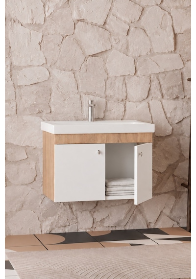 Milano 80 Cm, Lavabolu Alt Banyo Dolabı, Kapaklı Banyo Dolabı, Seramik Lavabo Dahil, Mdf Beyaz - Sonomo Milano 80 Cm, Lavabolu Alt Banyo Dolabı, Kapaklı Banyo Dolabı, Seramik Lavabo Dahil, Mdf Beyaz - Sonomo