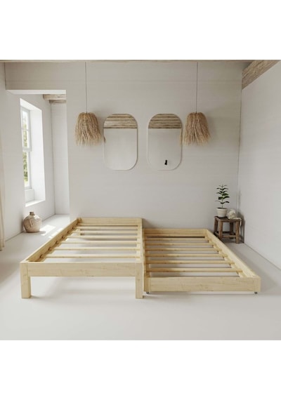 Canvas Model Yavrulu Vernikli Çam Ahşap Karyola