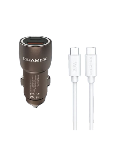 Dramex Dc30t 3.1a 30w Pd Q.c. 3.0 1mt Type-c Kablolu 1xtype-c + 1xusb-a Çıkışlı Hızlı Araç Şarj Cihazı - Kahverengi