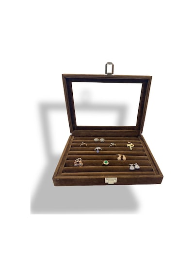 Richbox Yüzük Kol Düğmesi Broş Takı Kutusu Kahverengi 18x24