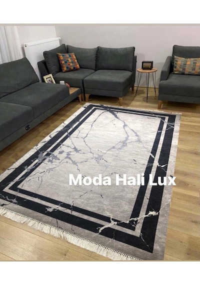 Paşa 2 Kaymaz Tabanlı Halı Yıkanabilir Yolluk Gri Siyah