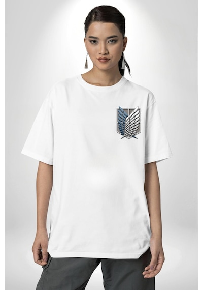 Anime Titan Saldırısı Beyaz Oversize Unisex Ön Ve Sırt Baskılı Tişört Beyaz