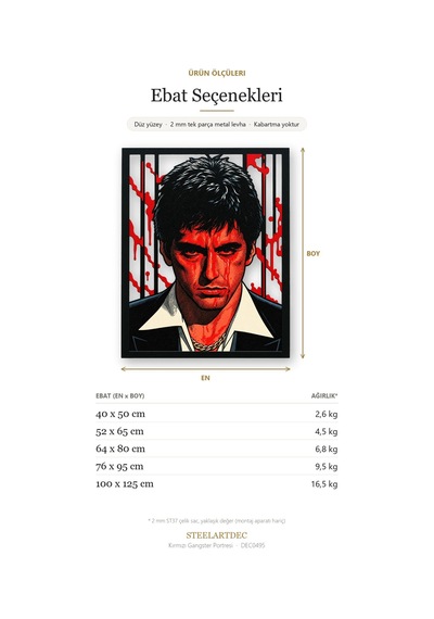 Kırmızı Gangster Portresi Metal Tablo 40x50 Cm Çok Renkli