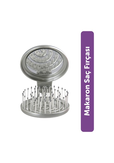 Beauty Makaron Metalik Saç Fırçası - 3d Esnek, Aynalı, Çanta Boy - Compact Detangler Gümüş