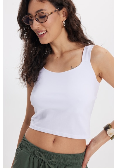 Tudors Kadın Slim Fit Dar Kesim Likralı Beyaz Crop Atlet -50612