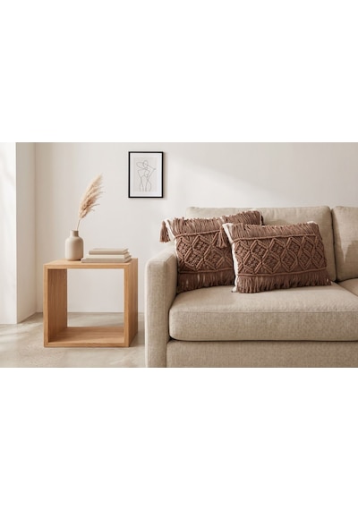 Sonbahar Esintisi: Kahverengi Makrome Lumbar Kırlent Kılıfı - Ekru Kılıflı 35x50 Cm Diğer