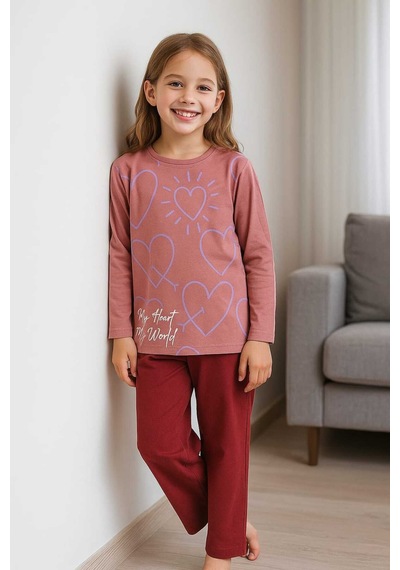 Çocuk Pijama Takımı %100 Pamuk Mor