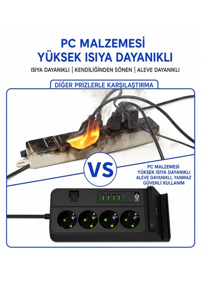 4'lü Priz Çoklayıcı Kablosuz Şarjlı 4 Usb + Type-c 3000w 24 Saat Dijital Zamanlayıcılı 2 Metre Kablolu Akıllı Priz 0 - 2 M