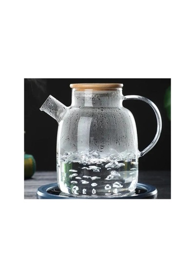 1500 Ml Borosilikat Cam Demlik & Sürahi Bambu Kapaklı Şeffaf