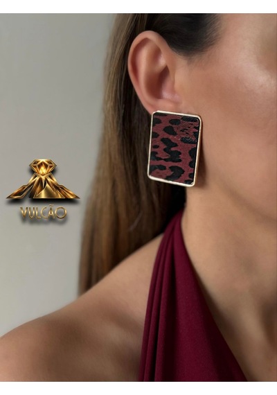 Leopar Desen Dikdörtgen Küpe Bordo