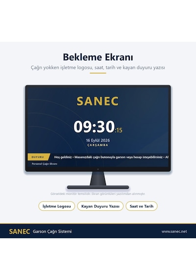 Sanec Monitörlü Garson Çağrı Sistemi 19" Hdmı Ekranlı Set