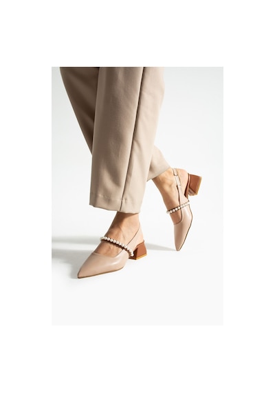 Duxal Shoes Lucia Kadın İnci Detaylı Şık Babet - Topuklu Ayakkabı Bej
