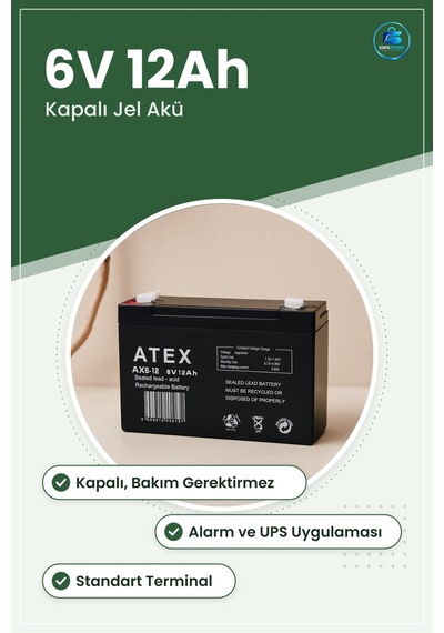 Jel Akü 6v 12ah İnce Kapalı Kurşun Asit Alarm Sistemi Ups Acil Ay