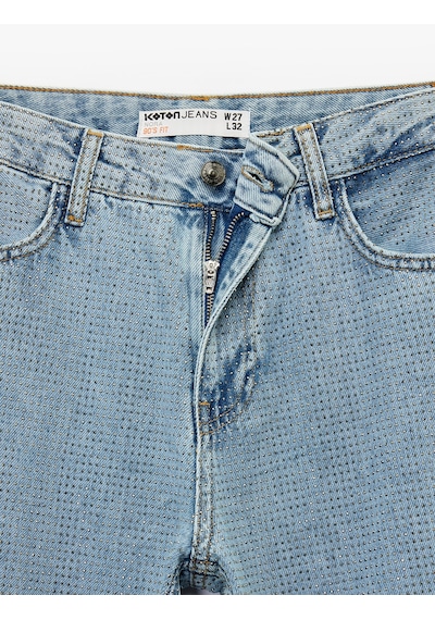 Koton Pamuklu Düğmeli Düz Paça Taş Detaylı Jean Pantolon - Straight Fit Jean Açık İndigo 7wal40018md Koton Pamuklu Düğmeli Düz Paça Taş Detaylı Jean Pantolon - Straight Fit Jean Açık İndigo 7wal40018md