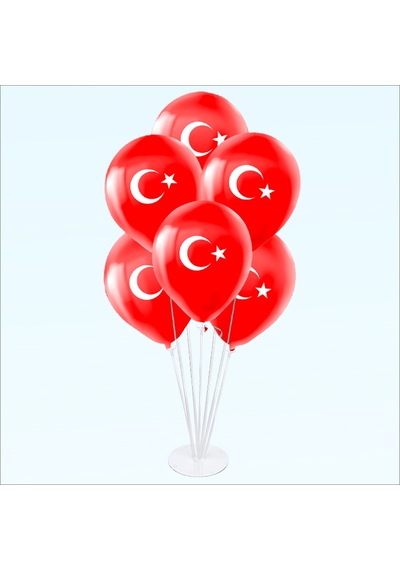 Balon Standlı. 7 Adet Ay Yıldız Baskılı 30Cm Balon
