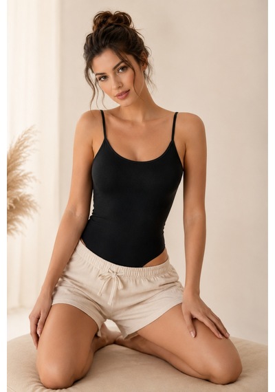 Loule Kadın 4'lü İnce Ve Geniş Askılı Pamuklu Alttan Kancalı Body Siyah