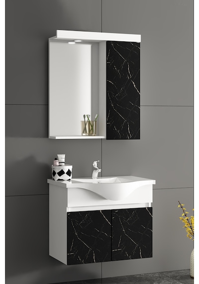 Yıldız Asma 55 Cm Beyaz-royal Mermer Mdf Asma Banyo Dolabı Takımı Beyaz