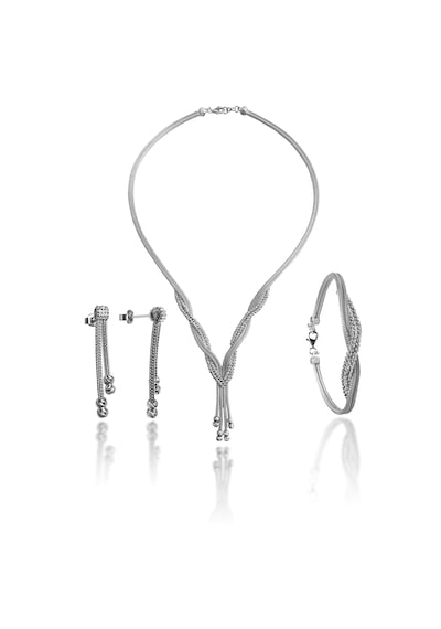 Dorika Model El İşi Gerdanlıklı Gümüş Takı Seti Rodyumlu Set