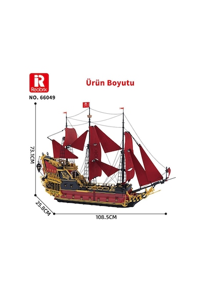 Reobrix 66049 Kraliçe Anne'nin İntikamı Gemi Yaratıcı Yapı Blok Seti Building Blocks Revenge Sailing Ship - 5666 Parça