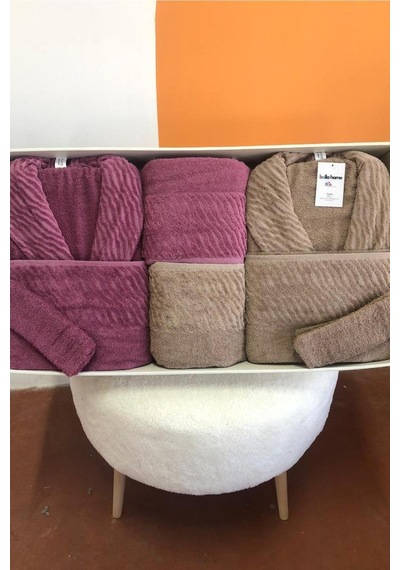 Zebra 8 Parça Aile Bornoz Takımı Mürdüm - Kahve Çok Renkli
