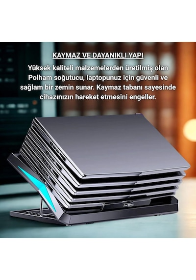 Coofbe Yükseklik Ayarlı Led Işıklı Turbo 6 Fanlı Notebook Laptop Soğutucu Notebook Laptop Standı