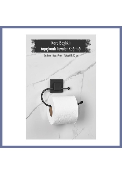 Bezos Yapışkanlı Kare Başlıklı Siyah Tuvalet Kağıtlığı Dlra